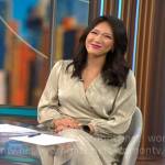 Nancy Chen’s champagne wrap dress on CBS Mornings