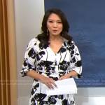 Nancy Chen’s white and black floral midi dress on CBS Mornings