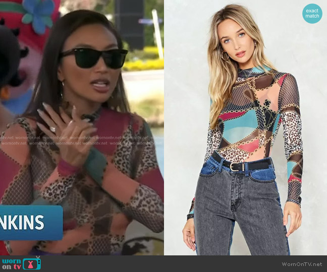 Nasty Gal Don't Make Me Ask You A-Chain Bodysuit worn by Jeannie Mai on Access Hollywood