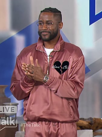 Nate Burleson’s satin jacket and pants on The Talk