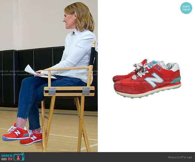 New Balance 574C Classics Traditionnels in Red/Blue worn by Savannah Guthrie on Today