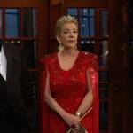 Nikki’s red embellished cape gown on The Young and the Restless