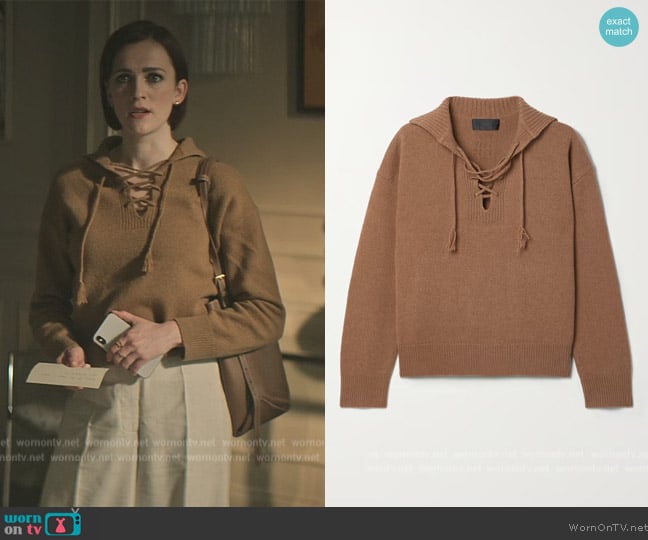 Nili Lotan Gloria lace-up wool sweater worn by Kate (Charlotte Ritchie) on You