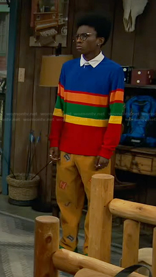 Noa’s colorblock polo and corduroy pants on Bunkd