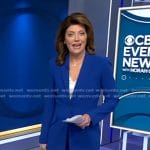 Norah’s blue blazer and pant suit on CBS Evening News