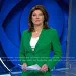 Norah’s green blazer and pants on CBS Evening News