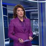 Norah’s purple tie neck blouse and suit on CBS Evening News