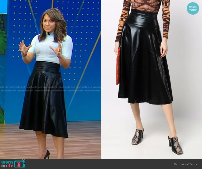 Norma Kamali Long Flared Skirt worn by Ginger Zee on Good Morning America