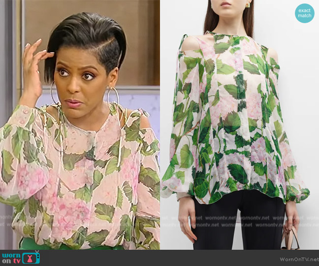 Oscar de la Renta Hydrangea Chiffon Blouse worn by Tamron Hall on Tamron Hall Show