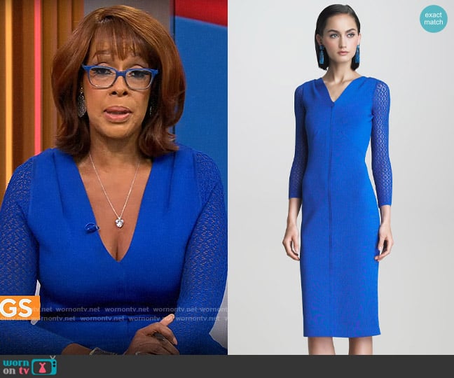 Oscar de la Renta Lace-sleeve Dress worn by Gayle King on CBS Mornings