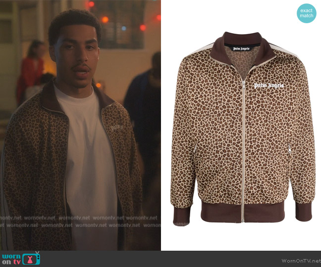 Palm Angels Leopard Jacquard zipped Jacket worn by Andre Johnson, Jr. (Marcus Scribner) on Grown-ish