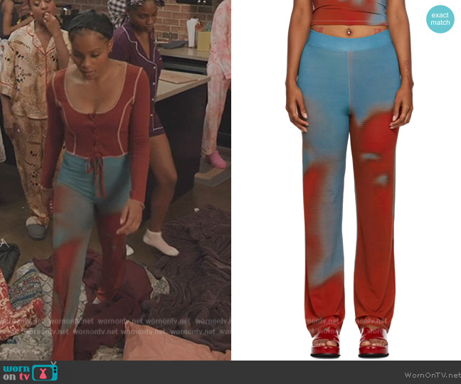 Paloma Wool Blue and Red Cheryl Lounge Pants worn by Simone (Geffri Hightower) on All American Homecoming