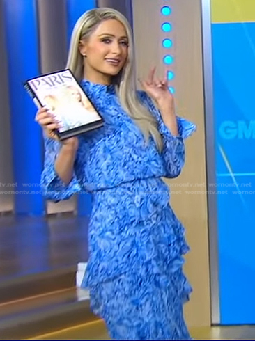 Paris Hilton’s blue printed tiered dress on Good Morning America