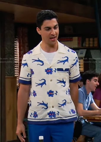 Parker’s white crocodile print shirt on Bunkd