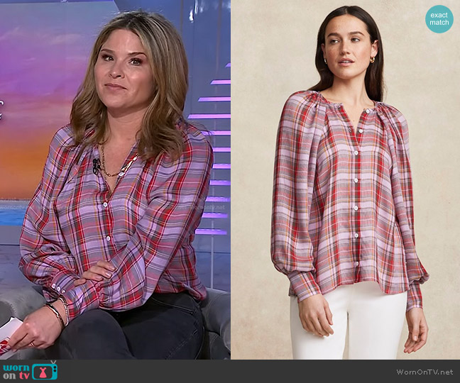 Pearl by Lela Rose Tencel Plaid Button Down Top worn by Jenna Bush Hager on Today