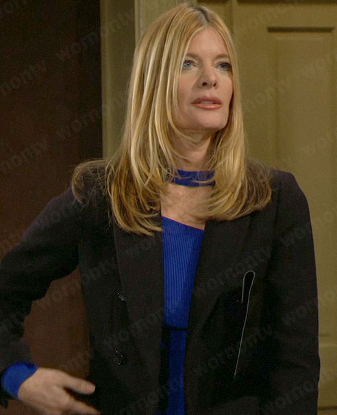 Phyllis’s blue ribbed cutout top on The Young and the Restless