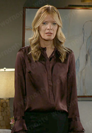 Phyllis's brown silky shirt on The Young and the Restless