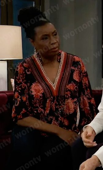 Phyllis's red floral top on General Hospital