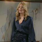 Phyllis’s navy satin blouse and sequin skirt on The Young and the Restless