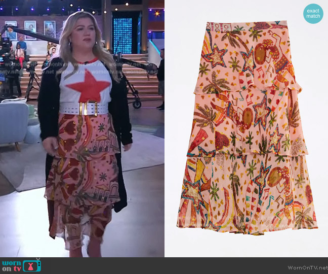 Farm Rio Party Layered Skirt worn by Kelly Clarkson on The Kelly Clarkson Show