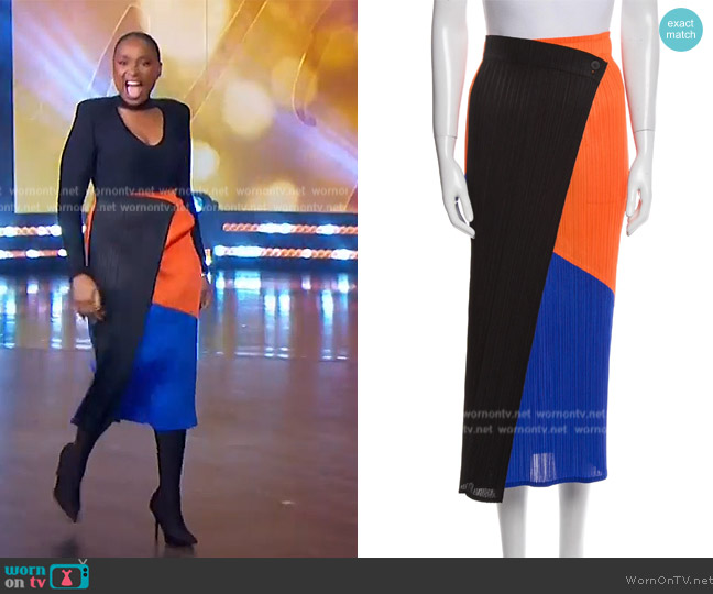 Pleats Please by Issey Miyake Colorblock Midi Skirt worn by Jennifer Hudson on The Jennifer Hudson Show