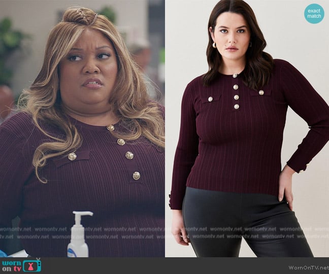 Karen Millen Plus Size Military Knit Sweater worn by Dori Ovens (X Mayo) on American Auto