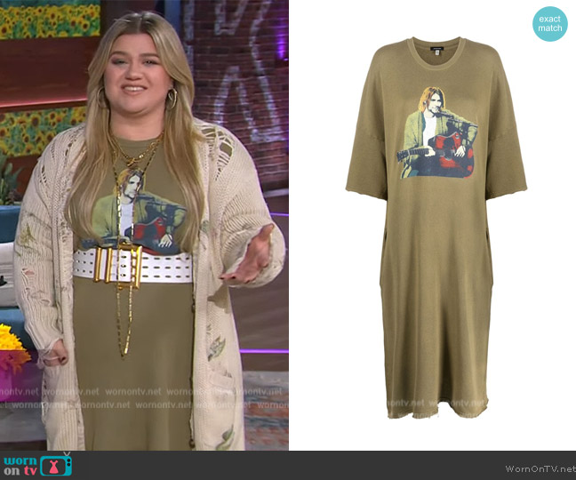 WornOnTV Kelly s Kurt Cobain print dress and distressed cardigan