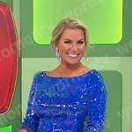 Rachel’s blue sequin long sleeve mini dress on The Price is Right