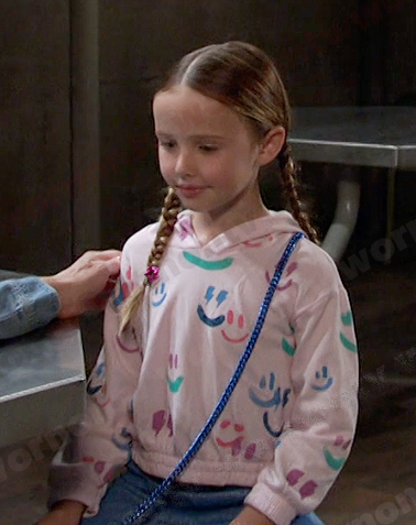 Rachel's pink smiley face print hoodie on Days of our Lives