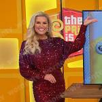 Rachel’s red sequin blouson mini dress on The Price is Right