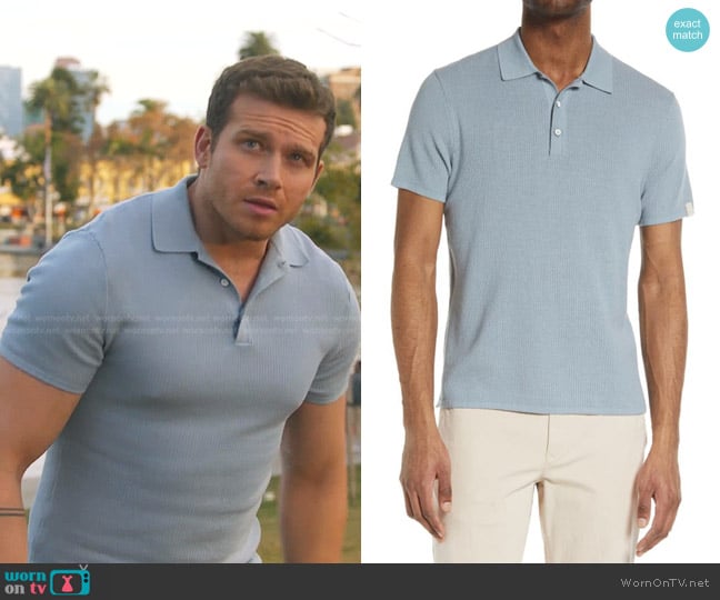 Rag & Bone  Harvey Knit Polo Shirt In Blue worn by Evan Buckley (Oliver Stark) on 9-1-1