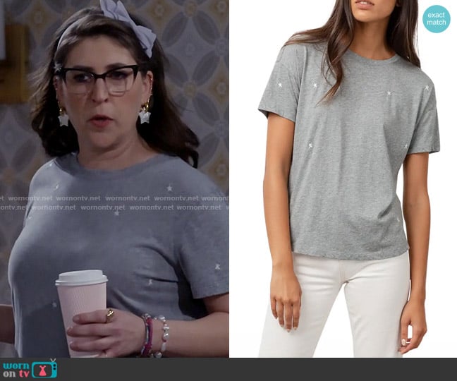 Rails The Classic Crewneck T-Shirt in Heather Grey Star Embroidery worn by Kat Silver (Mayim Bialik) on Call Me Kat