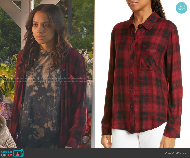 Rails Hunter Button Down Shirt in Crimson Pitch worn by May Grant (Corinne Massiah) on 9-1-1