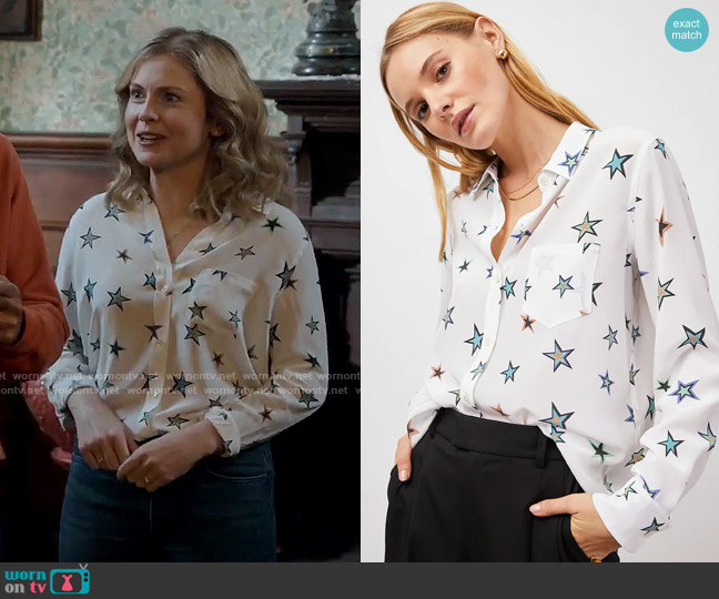 Rails Kate Shirt in Ivory Cosmic Stars worn by Sam (Rose McIver) on Ghosts