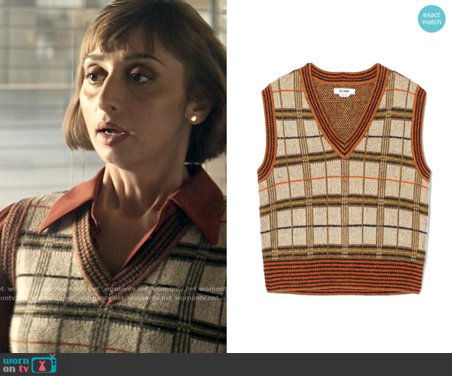 Re/Done 60s plaid-check wool-blend vest worn by Chrissy Beppo (Sofia Hasmik) on Superman and Lois