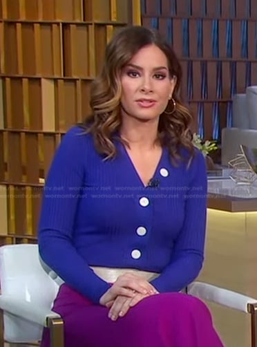 Rebecca’s blue ribbed cardigan on Good Morning America