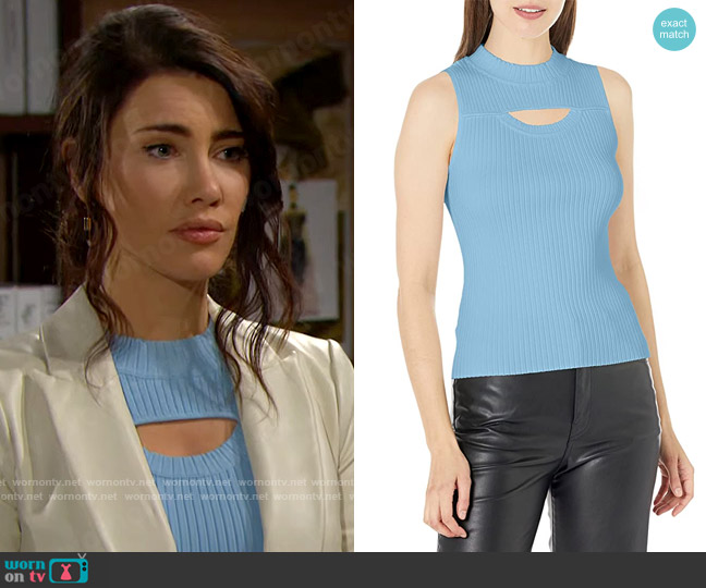 Rebecca Taylor Cutout Sweater Tank in Azul Blue worn by Steffy Forrester (Jacqueline MacInnes Wood) on The Bold and the Beautiful