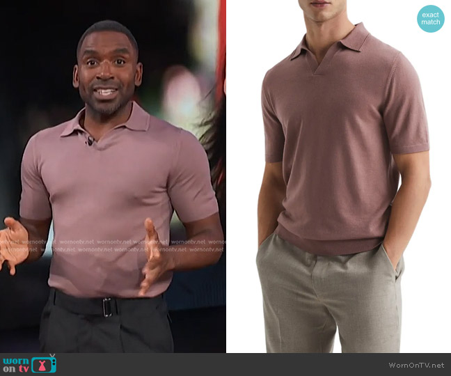 Reiss Duchie Wool Sweater Polo in Wood Rose worn by Justin Sylvester on E! News