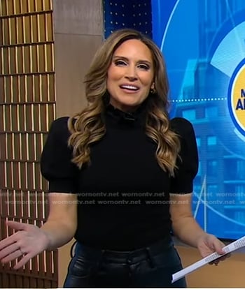 Rhiannon’s black puff sleeve top and leather pants on Good Morning America