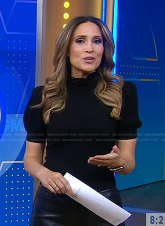 Rhiannon’s black puff sleeve top and leather pants on Good Morning America