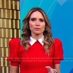 Rhiannon’s red cable knit puff sleeve sweater on Good Morning America