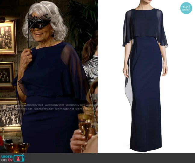 Rickie Freeman for Teri Jon Stretch Crepe Column Gown worn by Mamie Johnson (Veronica Redd) on The Young and the Restless