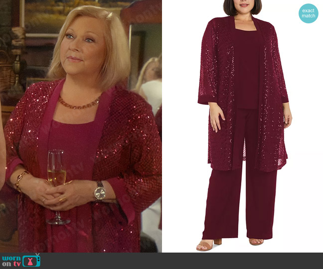 R&M Richards Top, Pants & Sequined Jacket 3-Pc. Set worn by Traci Abbott (Beth Maitland) on The Young and the Restless