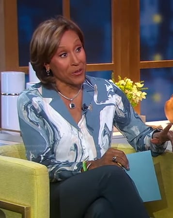 Robin’s blue marbled blouse on Good Morning America