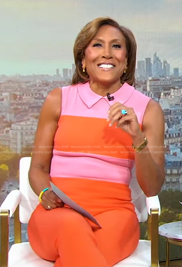 Robin's pink and orange colorblock jumpsuit on Good Morning America