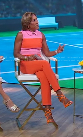 Robin’s pink and orange colorblock jumpsuit on Good Morning America