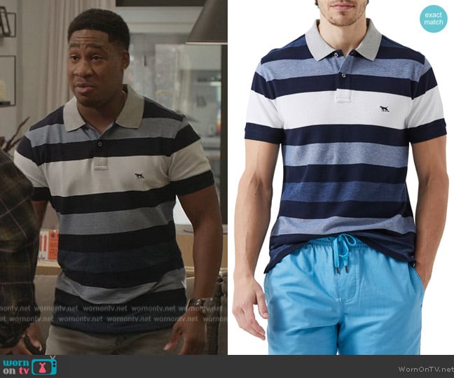 Rodd and Gunn Bennets Sport Fit Stripe Pique Polo worn by Anthony Holmes (Aaron Jennings) on Grand Crew