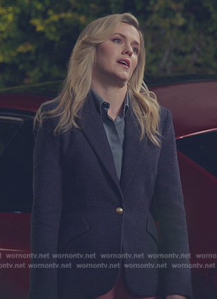 Sadie's navy tweed blazer on American Auto