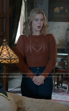 Sam’s rust brown pointelle sweater on Ghosts