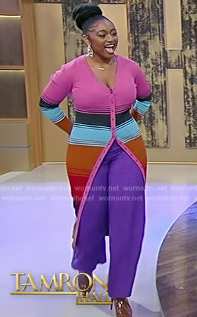 Samara Joy’s striped long cardigan on Tamron Hall Show